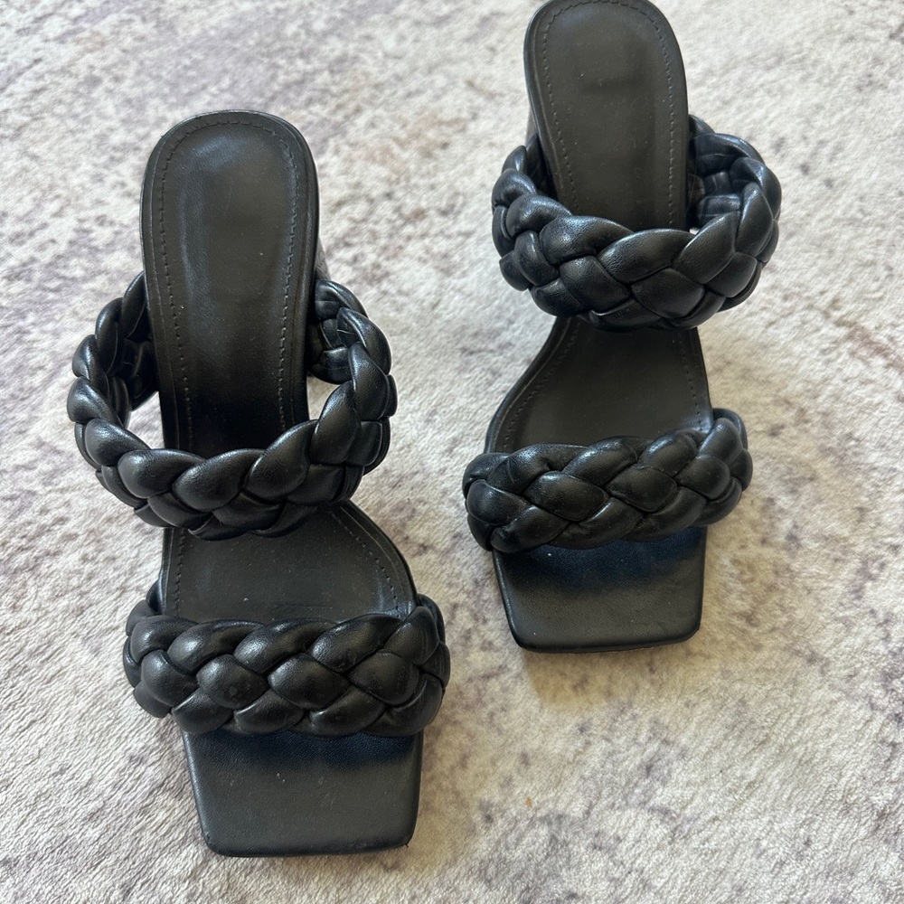 Black Braided Strap Women’s Slide Heels